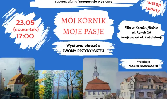 Plakat promocyjny wystawy obrazów w bibliotece w Bninie