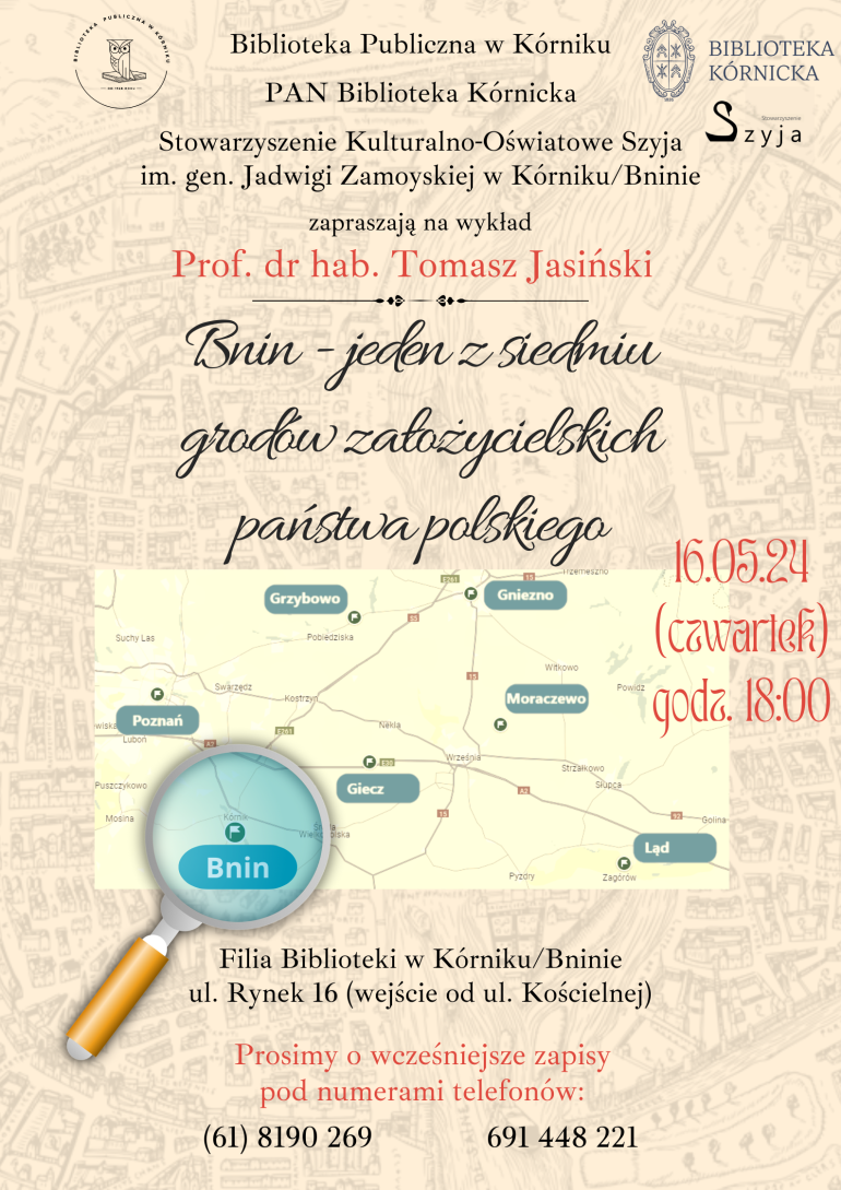 Plakat informacyjny o prelekcji o grodzie w Bninie