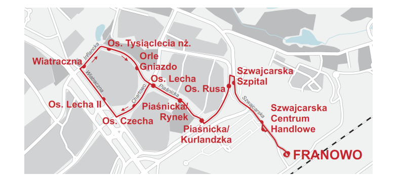 Linia autobusowa T1 zamiast tramwaju w dniu 10 października 2021 r.
