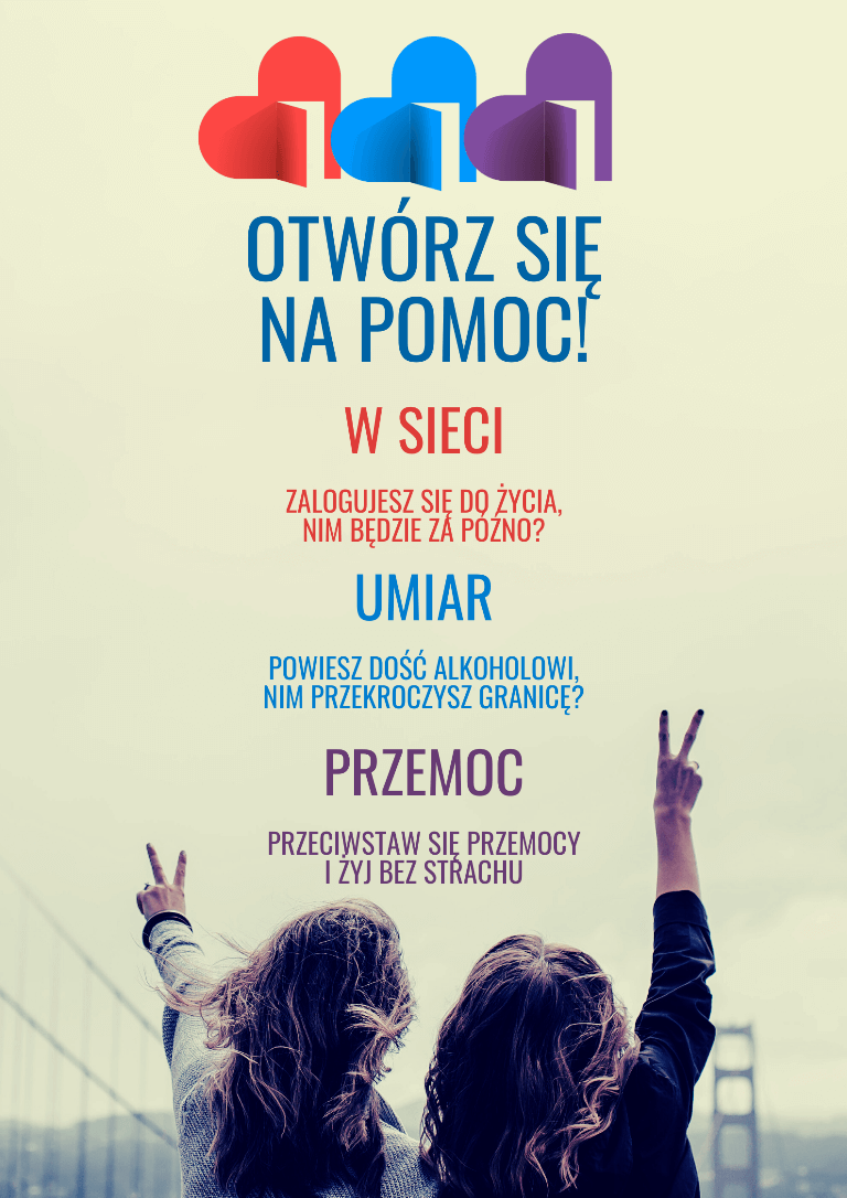 Plakat promujący gry interaktywne w ramach akcji &quot;Otwórz się na pomoc&quot;