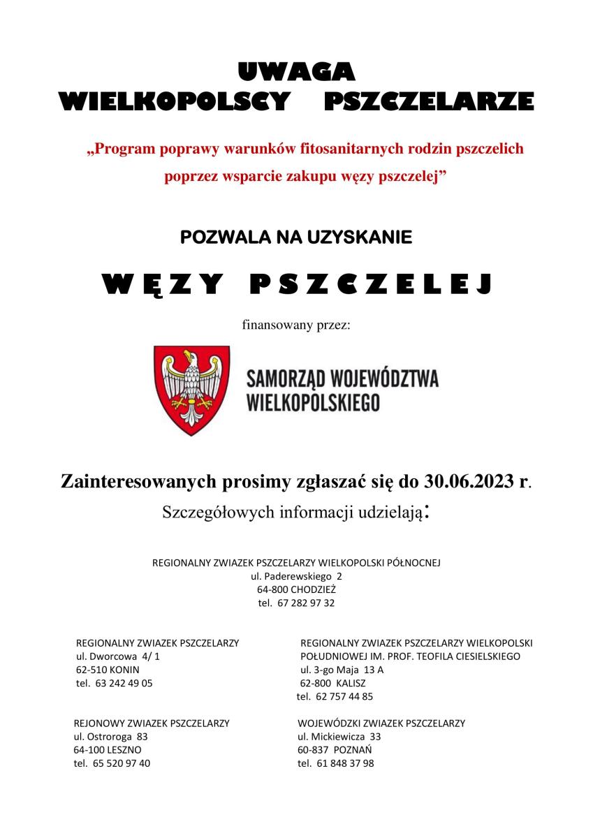 Informacja skierowana do wielkopolskich pszczelarzy