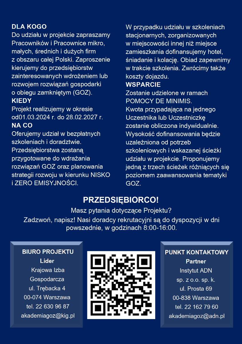 Informacja o bezpłatnych szkoleniach