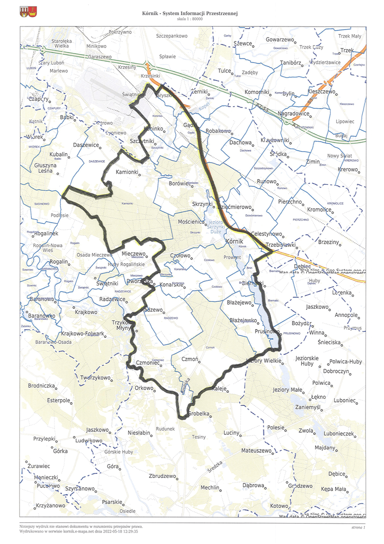 Zakres projektu studium uwarunkowań i kierunków zagospodarowania przestrzennego gminy Kórnik, obejmującego grunty na zachód od S11