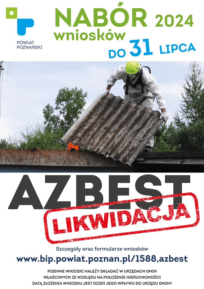 Plakat promujący nabór wniosków o likwidację materiałów zawierających azbest