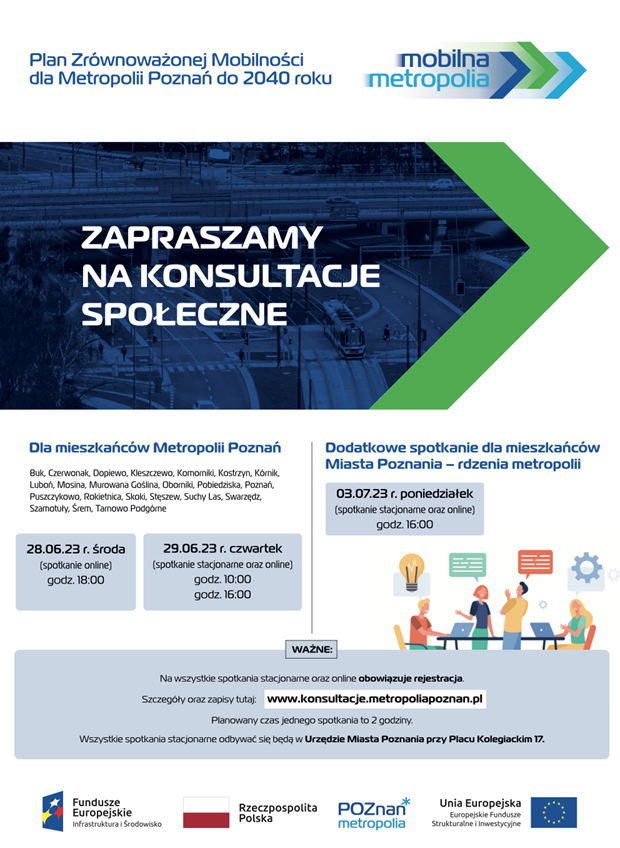 Plakat informacyjny - konsultacje Metropolii Poznań