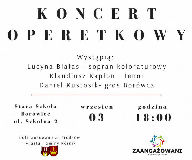 Plakat promocyjny Koncert Operetkowy w Borówcu