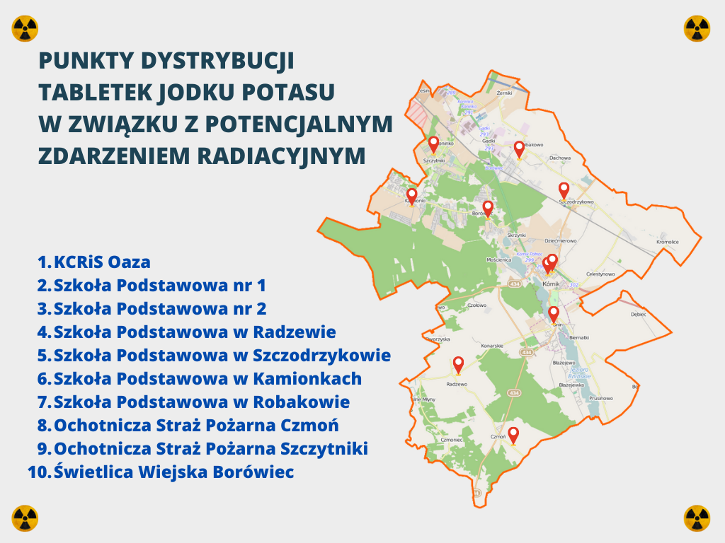 Lista punktów dystrybucji jodku potasu na wypadek zagrożenia radiacyjnego na terenie Gminy Kórnik