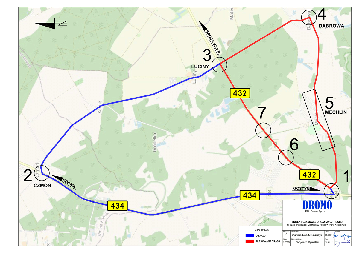 Mapa objazdu przez Czmoń
