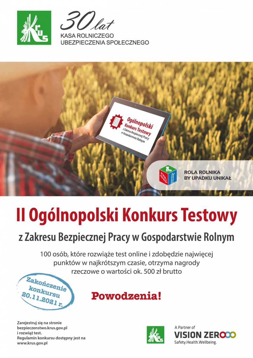 Plakat promocyjny Ogólnopolskiego Konkursu Testowego KRUS