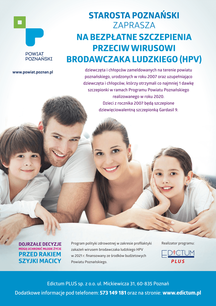 Plakat informacyjny o szczepieniach przeciwko wirusowi HPV