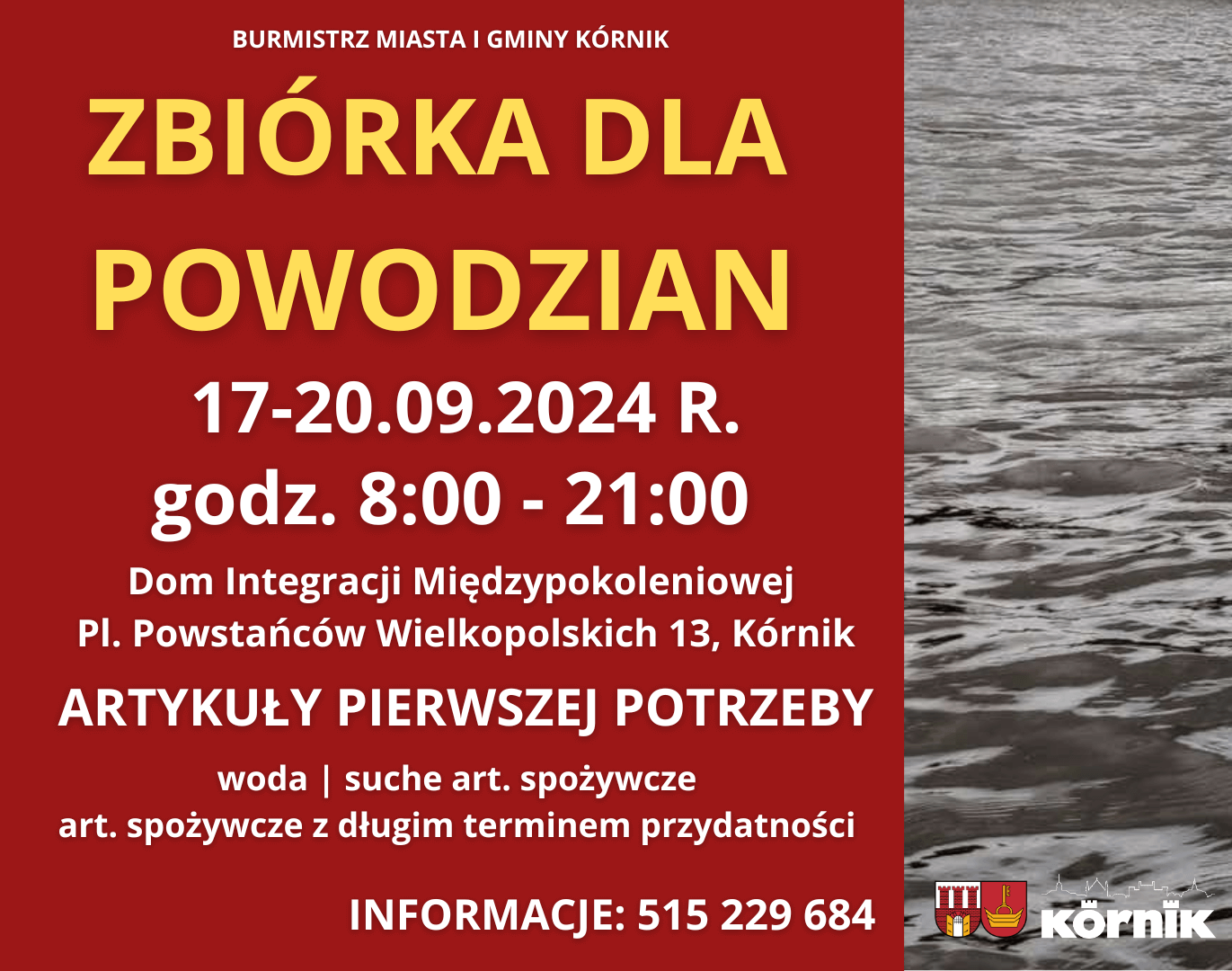 Baner zbiórki dla Powodzian