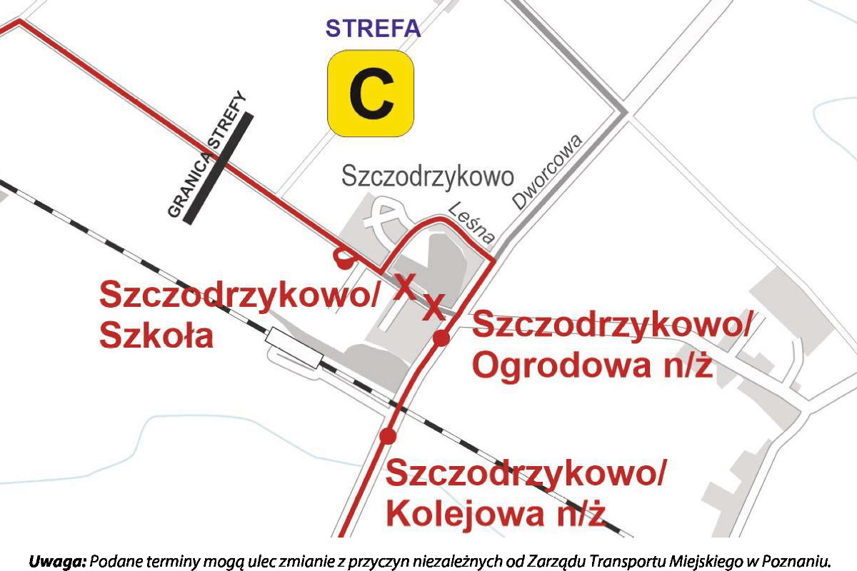Mapa zmiany trasy linii autobusowej nr 502