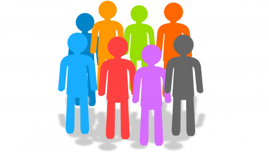 Kolorowe zarysy ludzi stojących w grupie