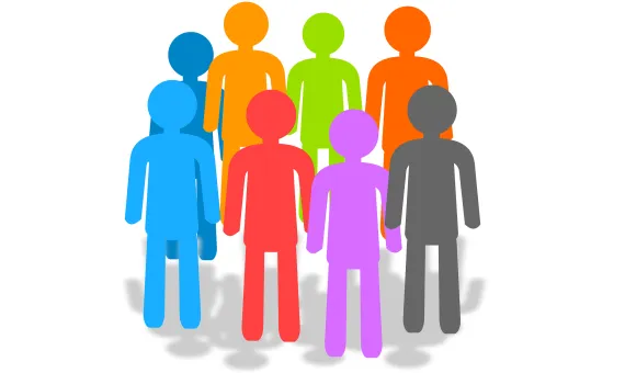 Kolorowe zarysy ludzi stojących w grupie