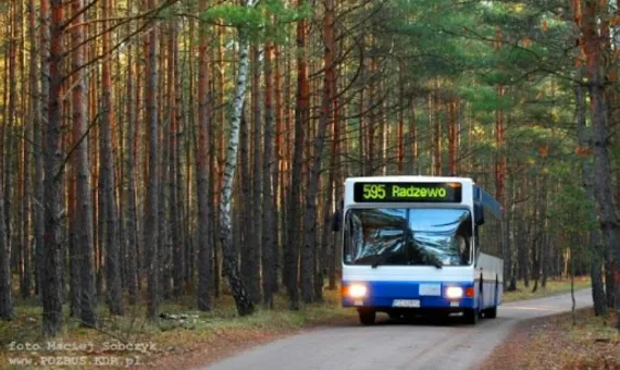 Autobus linii 595 na trasie przez las