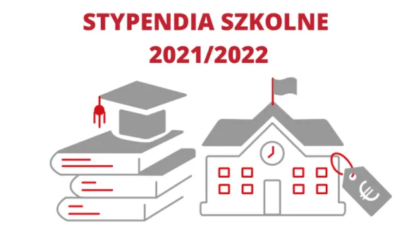 Książki, biret, szkoła - informacja o stypendiach szkolnych 2021/2022