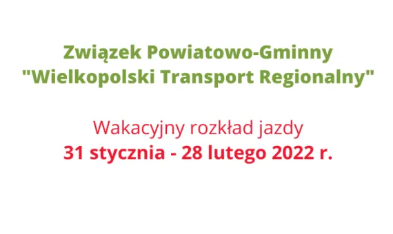Komunikat Związku Powiatowo-Gminnego "Wielkopolski Transport Regionalny" o wakacyjnym rozkładzie jazdy