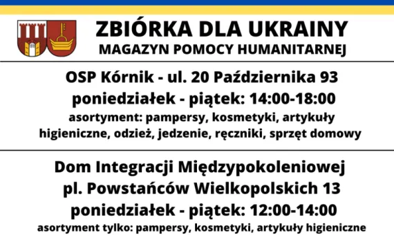 Baner informacyjny dot. punktów pomocy rzeczowej dla uchodźców z Ukrainy