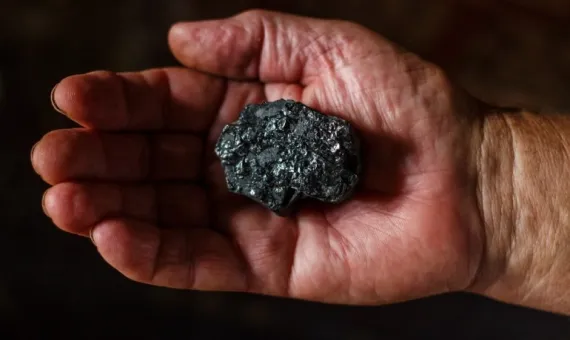Baryłka węgla trzymana na dłoni