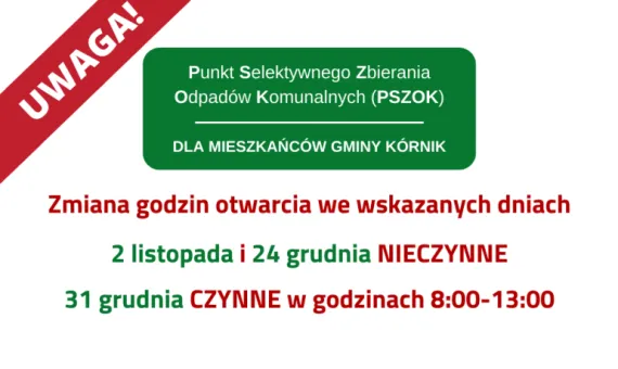 Komunikat o zmianie godzin otwarcia PSZOK