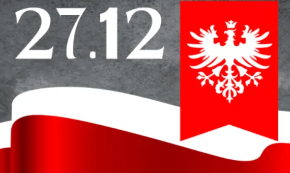 Baner z datą 27.12, herbem Powstania Wielkopolskiego i flagą Polski