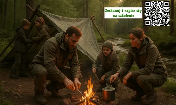 Grafika promująca zapisy na szkolenie - Rodzinne Warsztaty Przetrwania