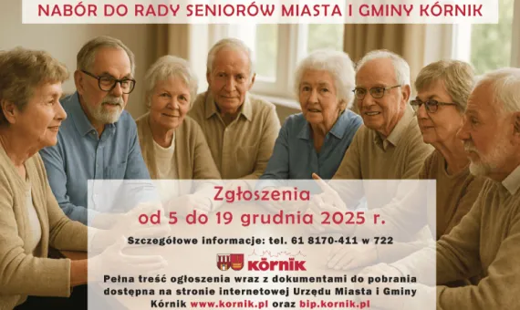 Baner informacyjny - nabór do rady seniorów Miasta i Gminy Kórnik