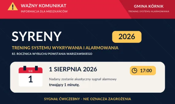 Komunikat informujący o ćwiczeniach systemu ostrzegania i alarmowania