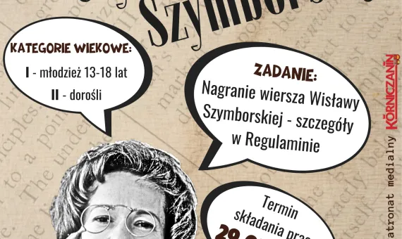 Plakat informacyjny Wojewódzkiego Konkursu Literackiego "Czytamy Szymborską"