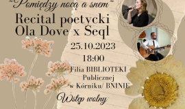 Plakat informacyjny o recitalu poetyckim w bibliotece w Bninie
