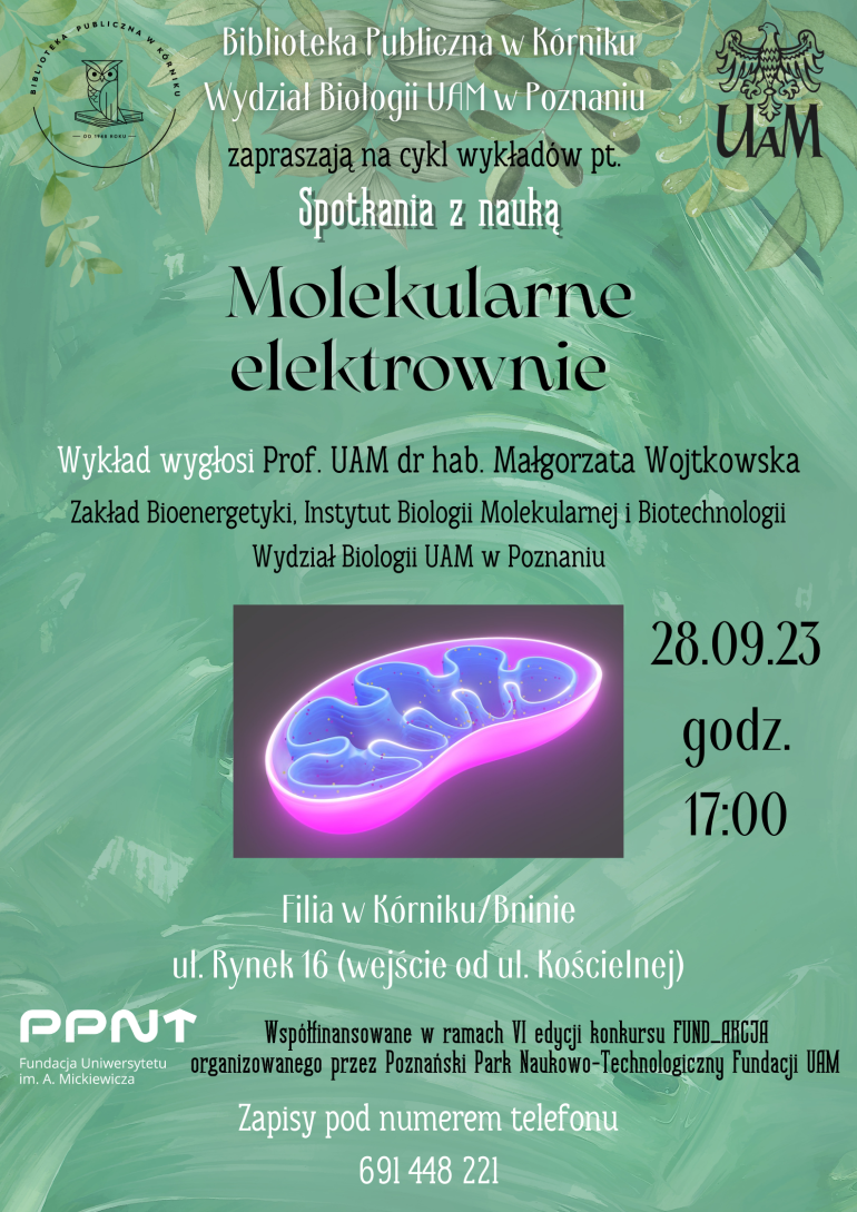 plakat promujący prelekcję z cyklu "Spotkania z nauką" w bibliotece w Bninie