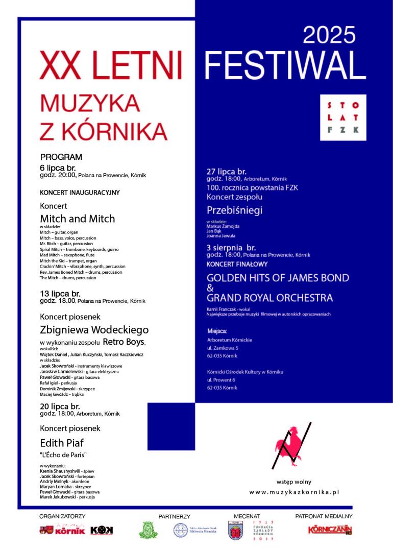Biało - niebieskie tło, na którym widać carne i białe litery. Na dole loga.