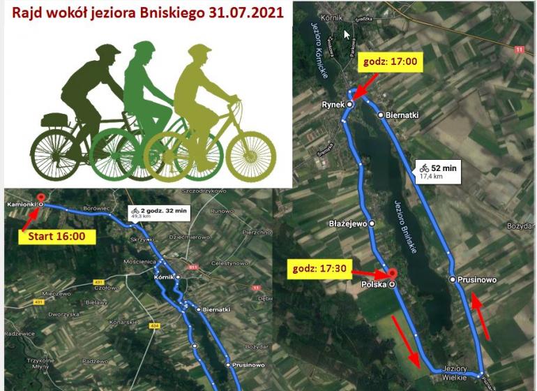 Trasa RAJDU ROWEROWEGO Kamionki - Kórnik (rynek) - Błażejewko - Prusinowo - Kamionki 