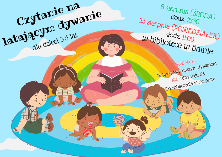 plakat informujący o czytaniu dla najmłodszych w bibliotece w Bninie