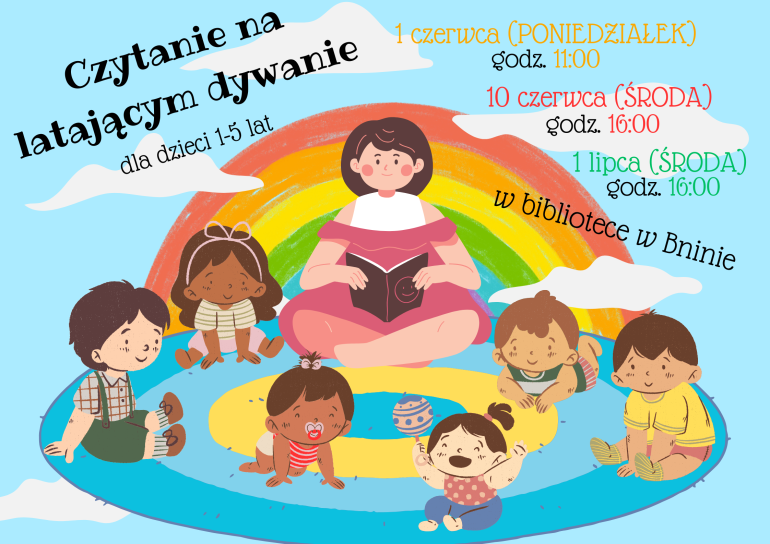 plakat informujący o czytaniu dla najmłodszych w bibliotece w Bninie