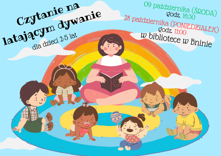 plakat informujący o czytaniu dla najmłodszych w bibliotece w Bninie