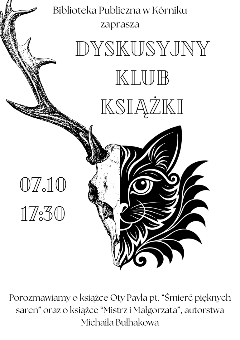 Plakat informacyjny Dyskusyjnego Klubu Książki w Bibliotece w Kórniku
