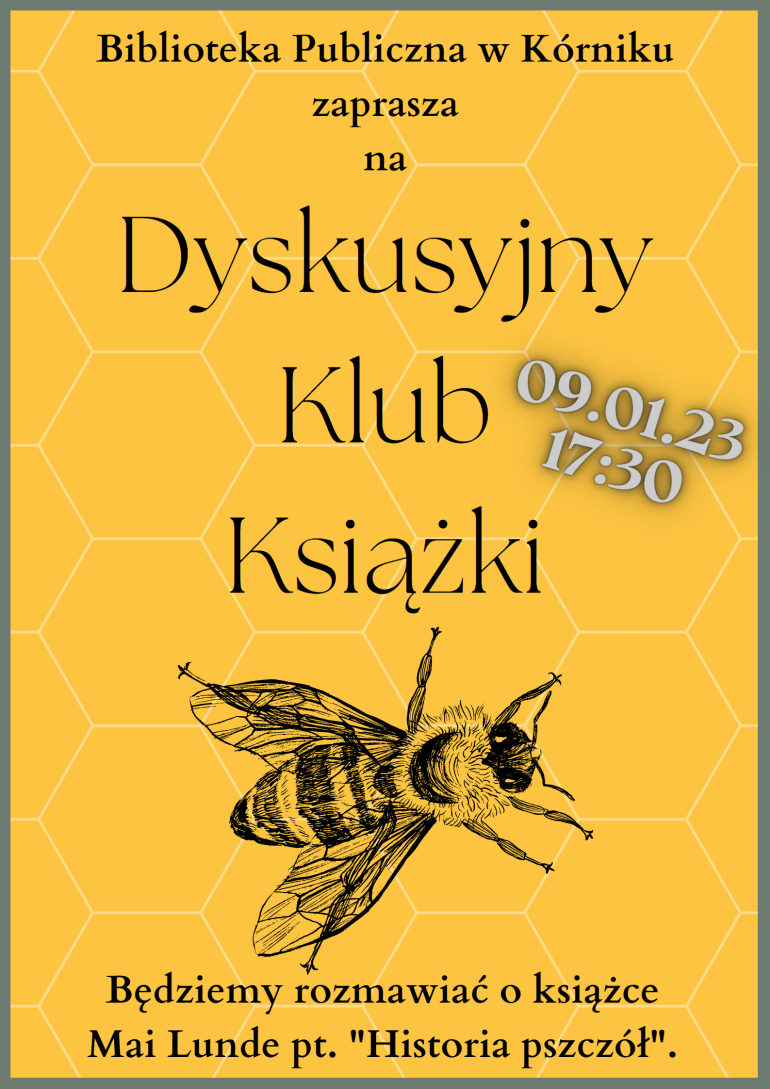 Plakat informacyjny Dyskusyjnego Klubu Książki w Bibliotece w Kórniku