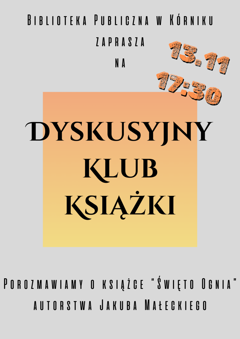 Plakat informacyjny Dyskusyjnego Klubu Książki w Bibliotece w Kórniku