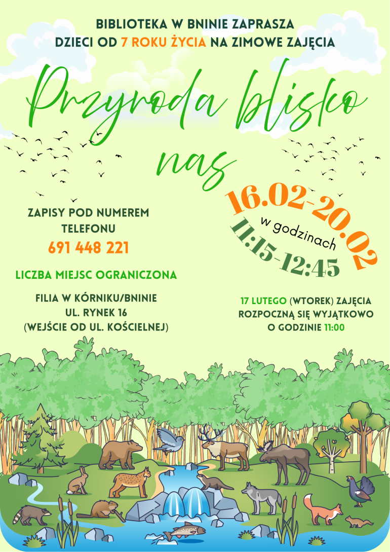 plakat informacyjny o feriach w bibliotece