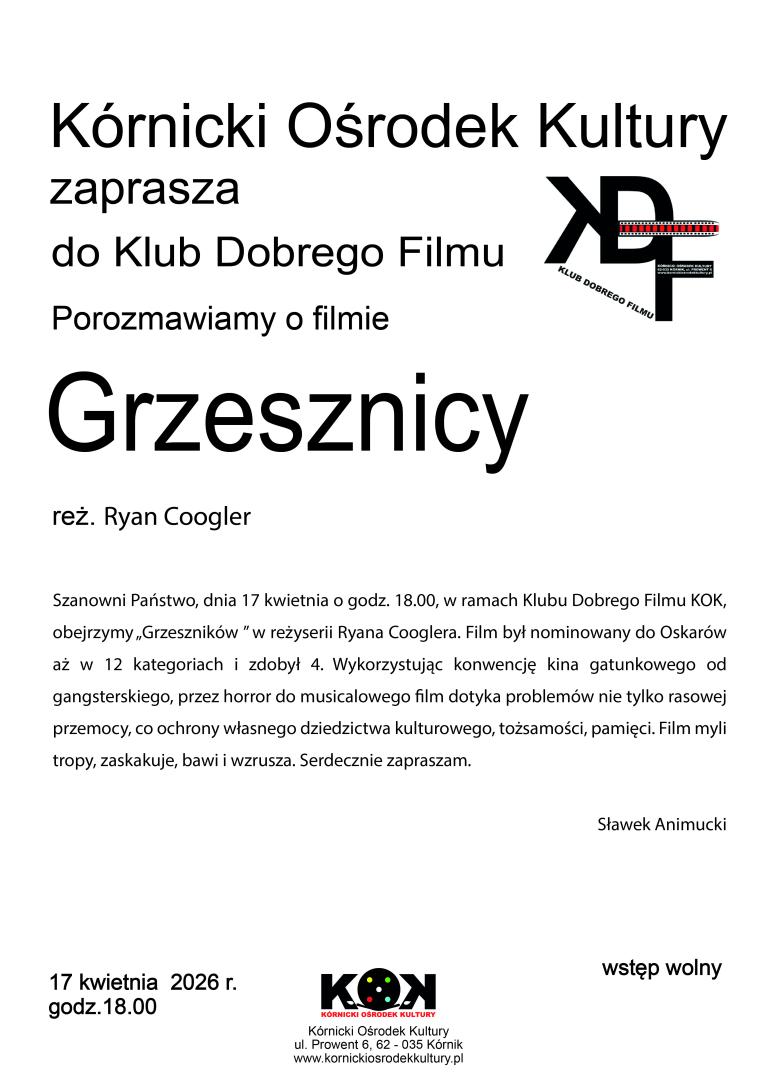 czarne litery na białym tle. W górnej części grafiki czarne logo.