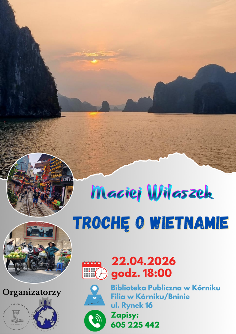 Plakat informacyjny o prelekcji w bibliotece w Bninie