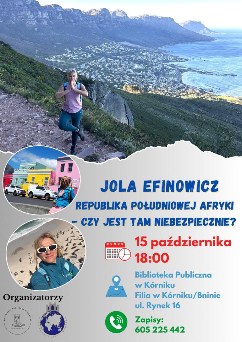 Plakat informacyjny Klubu Podróżnika z Kórnika w bibliotece w Bninie
