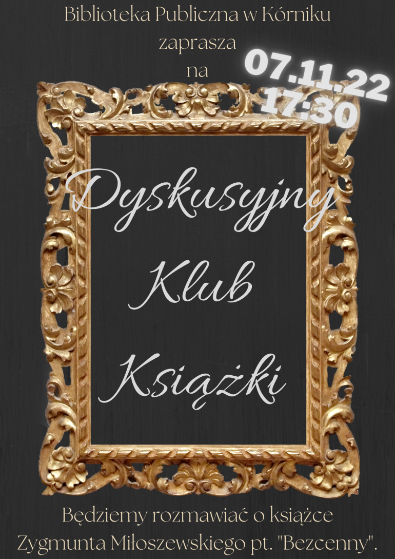 Plakat Dyskusyjnego Klubu Książki Biblioteki Publicznej w Kórniku