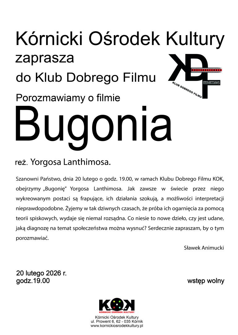 Czarne litery na białym tle. W górnej części grafiki czarne logo.