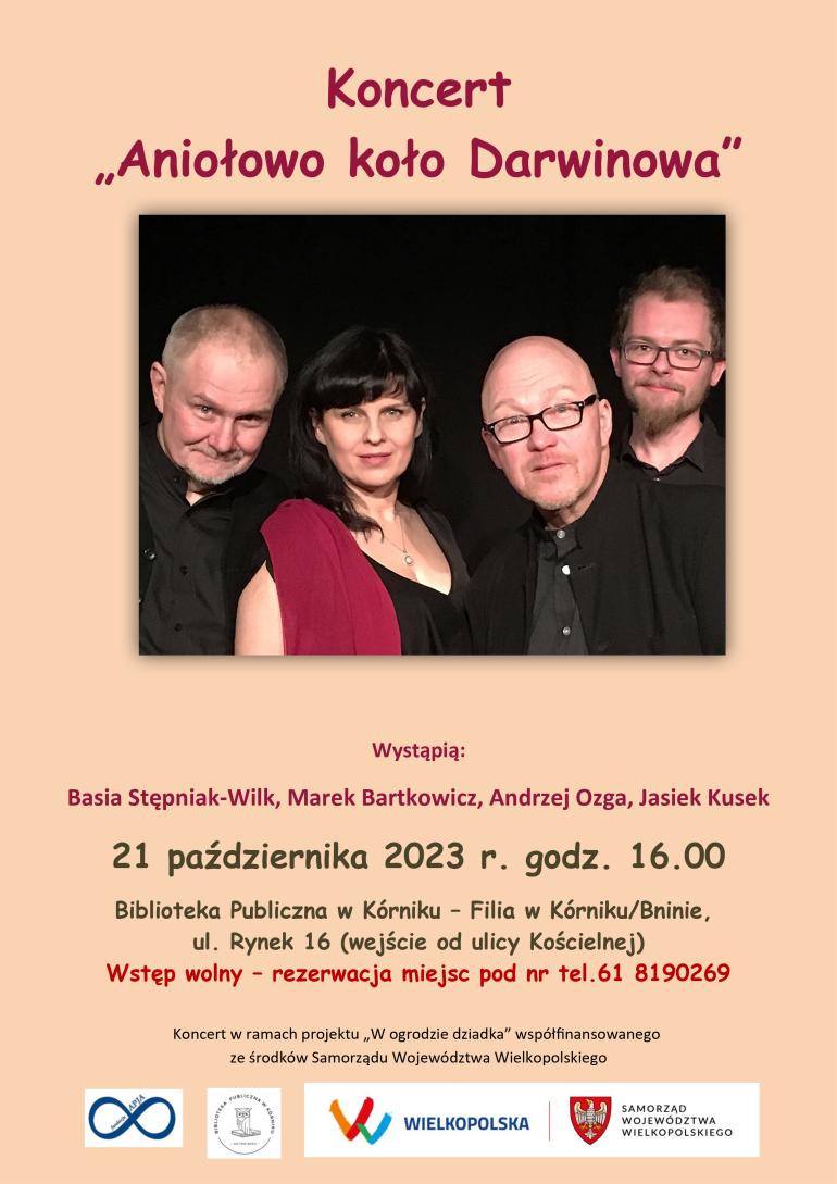 Plakat promocyjny koncertu w bibliotece w Bninie