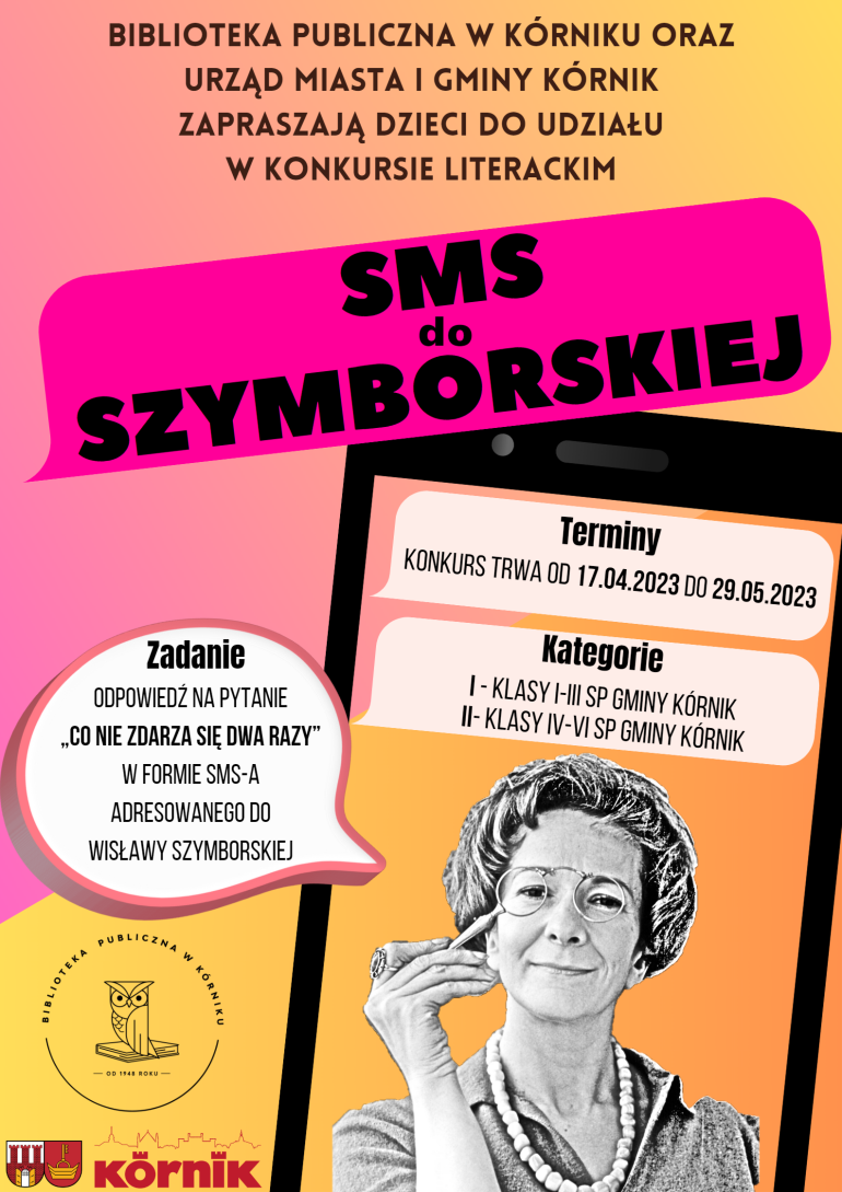 Plakat informacyjny konkursu "SMS do Szymborskiej"