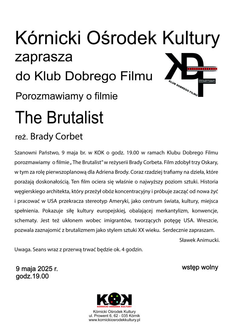 Czarne litery na białym tle. W górnej części grafiki czarne logo.