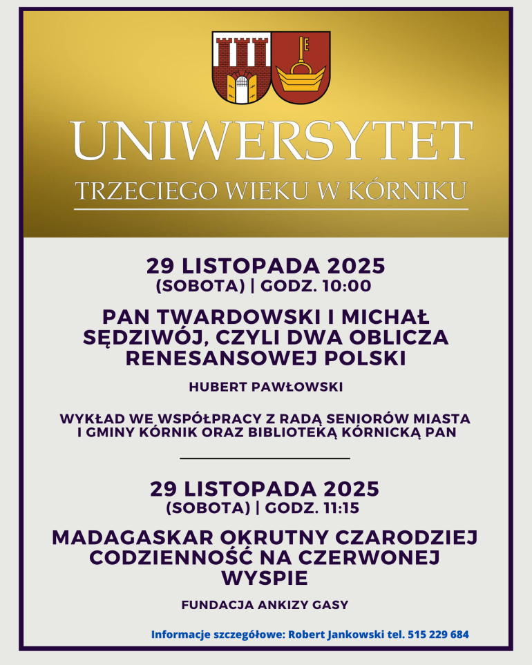 Plakat reklamujący wydarzenie z logo Uniwersytetu Trzeciego Wieku