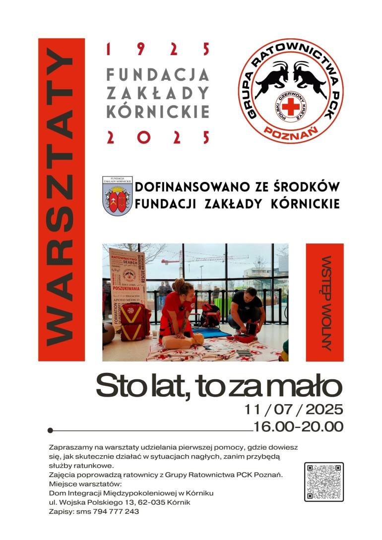 Plakat informacyjny warsztatów z udzielania pierwszej pomocy